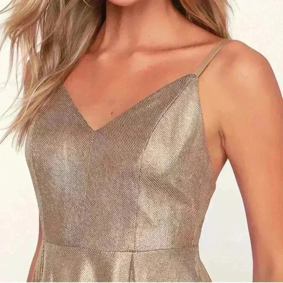 Lulu’s womens XS Keeps Getting Better Gold metallic Skater summer party Dress - Picture 2 of 13